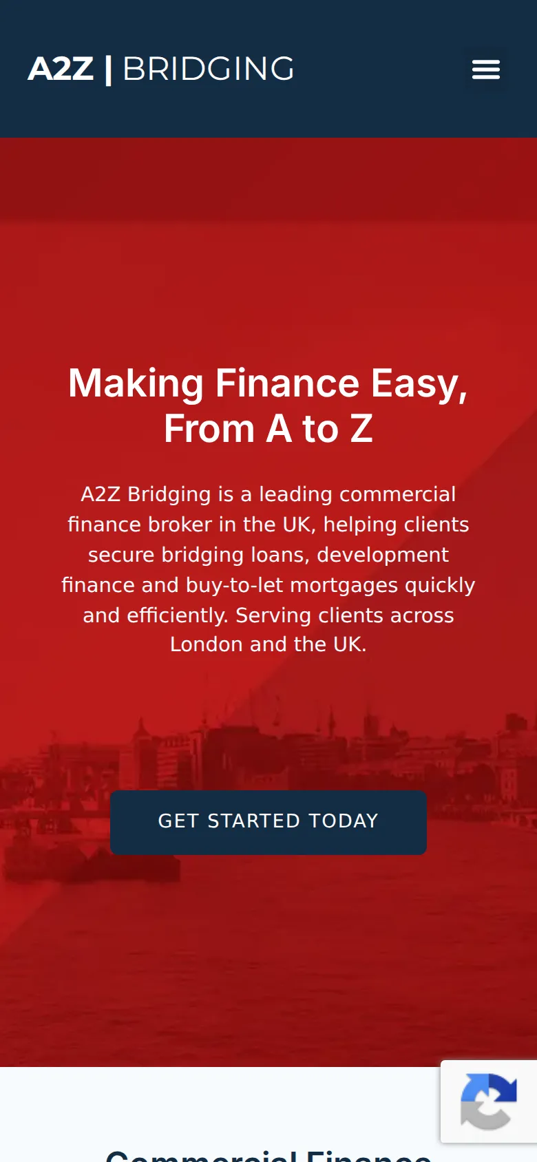A2Z Bridging homepage on mobile