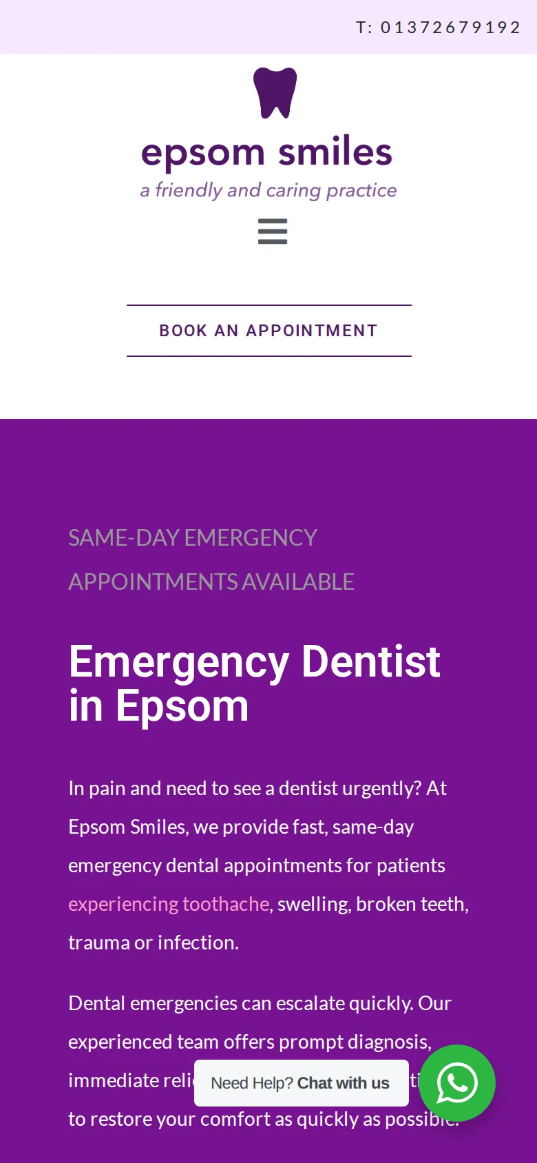 Emergency page on mobile