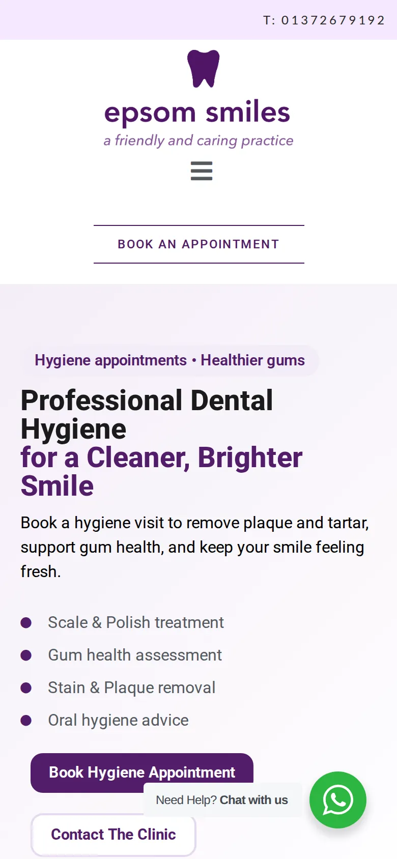 Epsom Smiles homepage on mobile