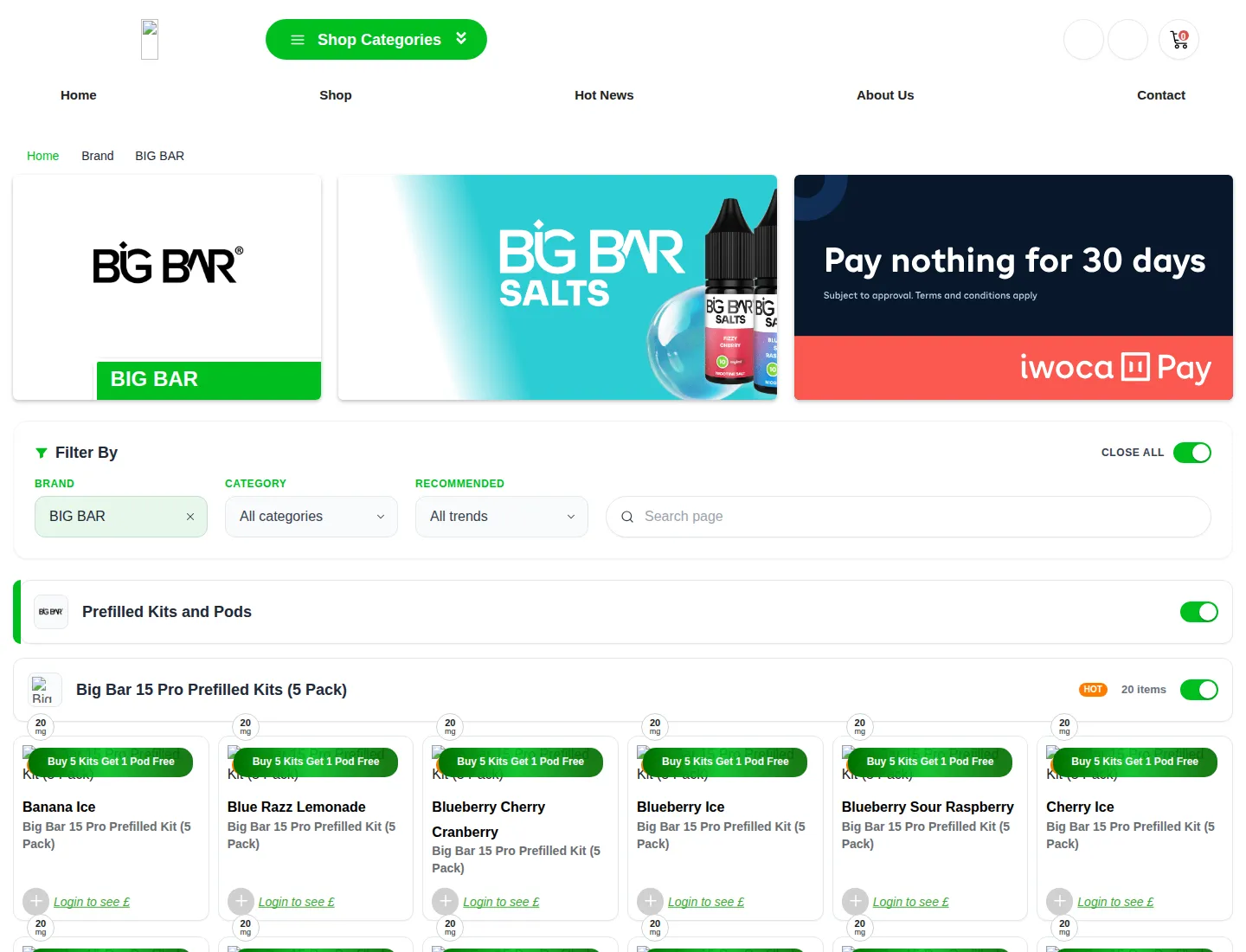 Redesigned brand page with filter bar and variation cards