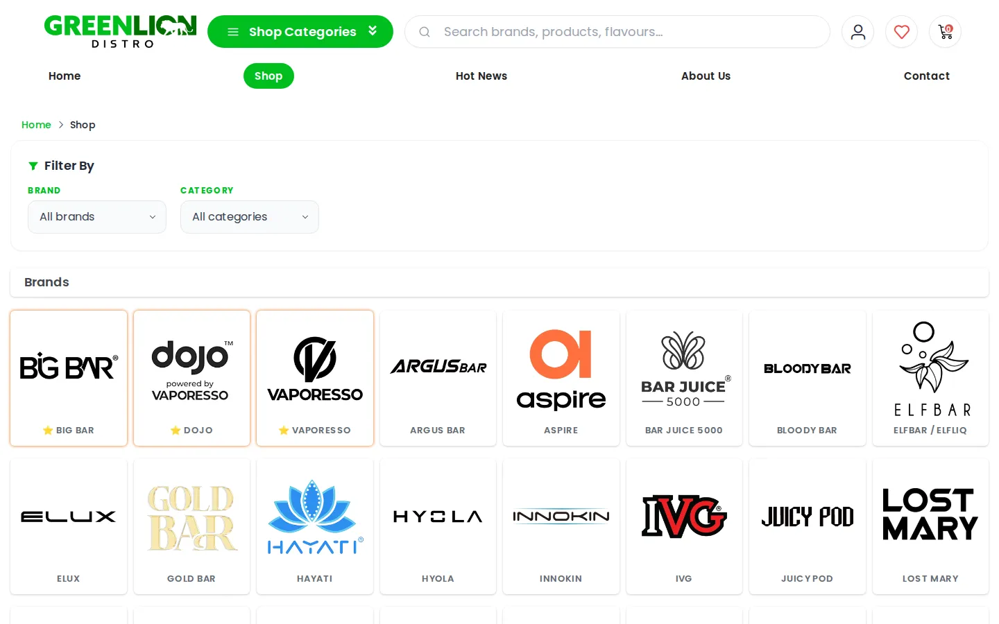 Shop page brand grid